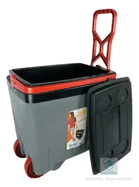 Caixa Térmica Cooler 34 Litros com Rodas Rodinhas Antares Pesca Camping Praia Churrasco Clube Vermelha