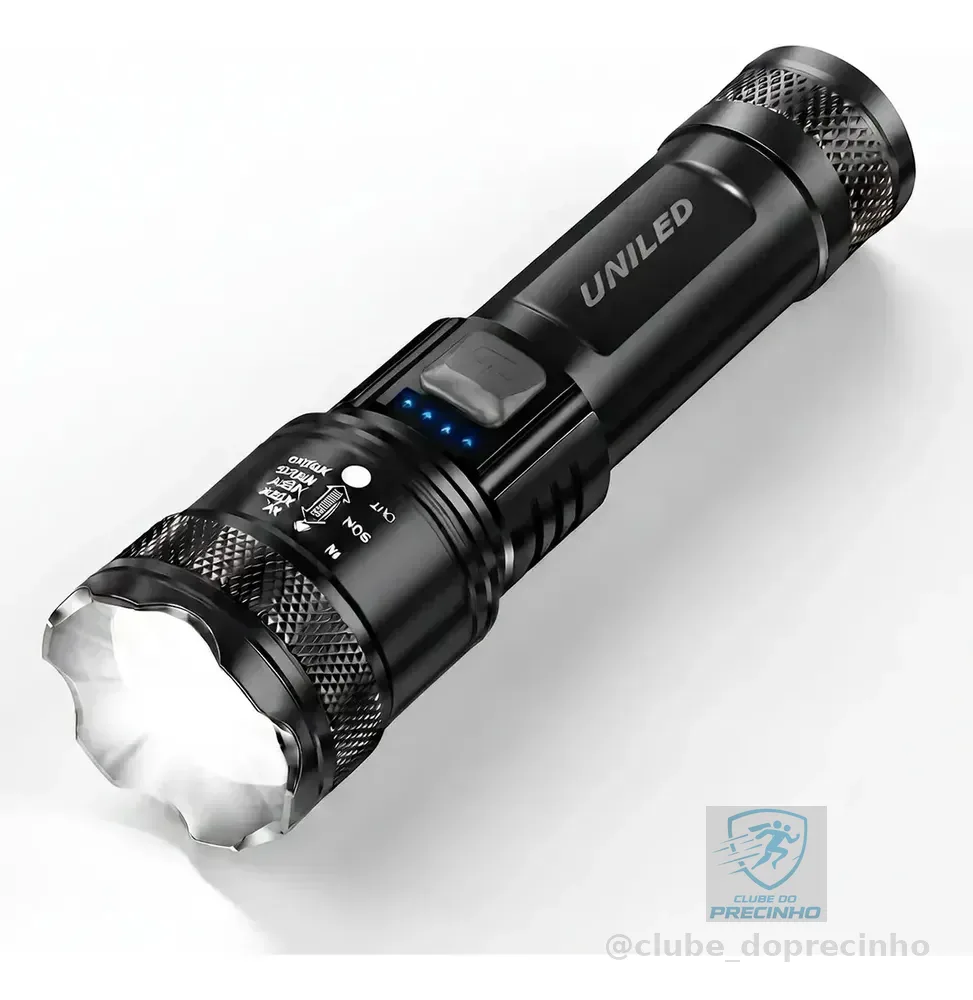 Lanterna Militar Tatica LED Mais Forte do Mundo Potente Zoom Telescópico Alto Brilho Resistente Agua Sitio Fazenda UNILED