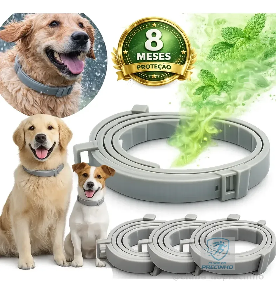 Coleira Anti Pulga Leishmaniose Carrapato Mosquito Cão Gato Cinza Liso 62 Cinza