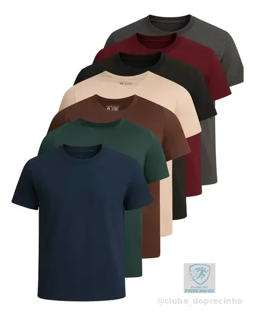 Kit 7 Camisetas Basica Lisa Algodão Premium Masculina