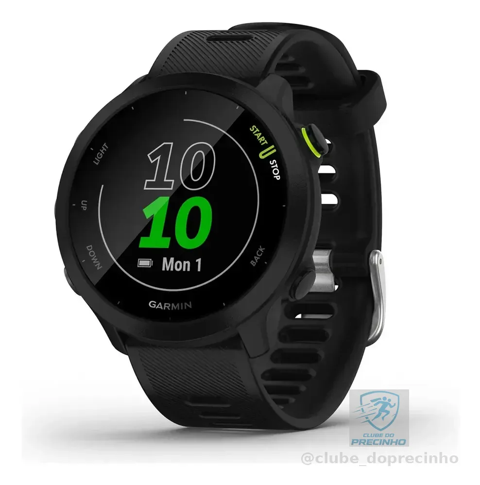 Relógio Garmin Forerunner 55 Monitor Cardíaco E Gps 42mm Bla Black Mesh Preto