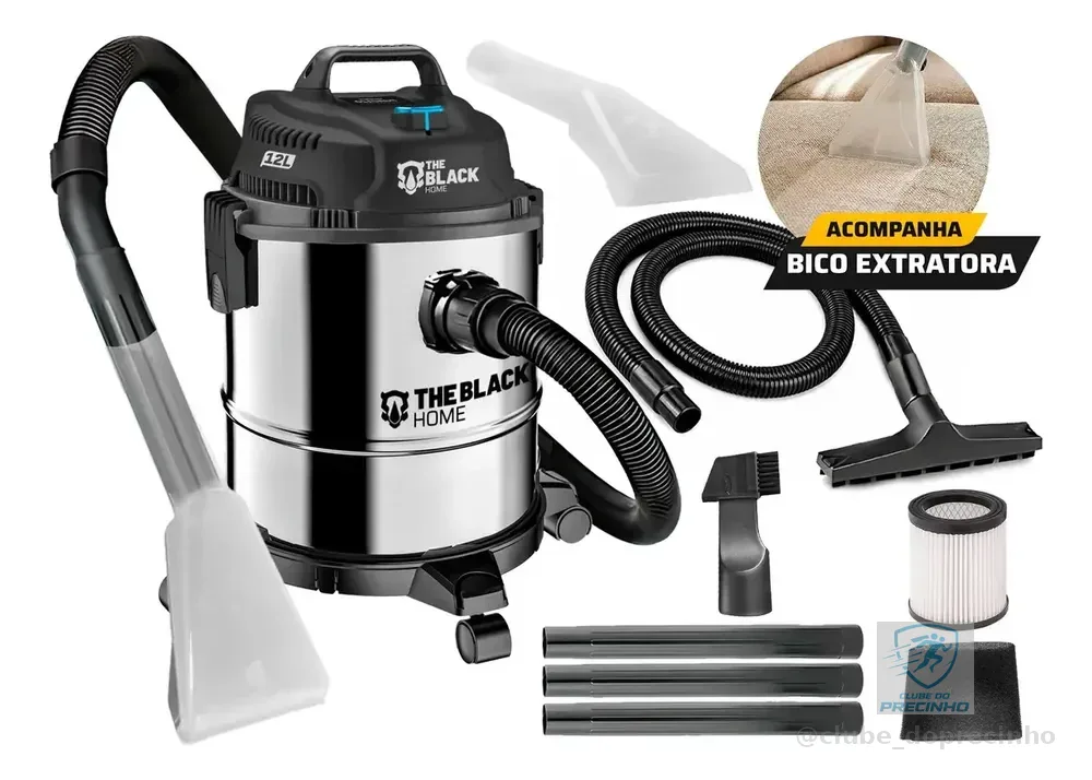 Aspirador De Pó E Água Inox Turbo 12 Litros 1200w Com Soprador E Bico Extratora Multiuso Tbac120 The Black Tools