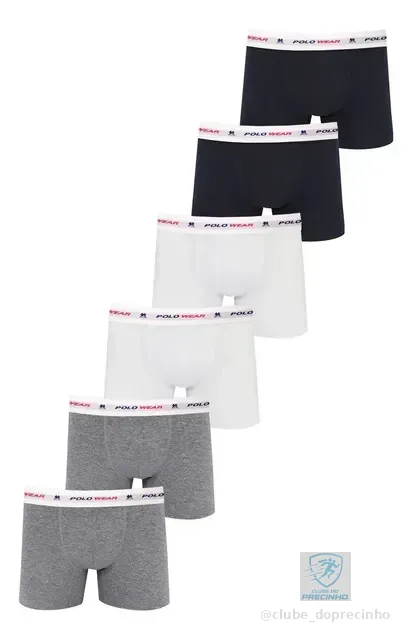 Kit 6 Cuecas Boxer Algodão Polo Wear