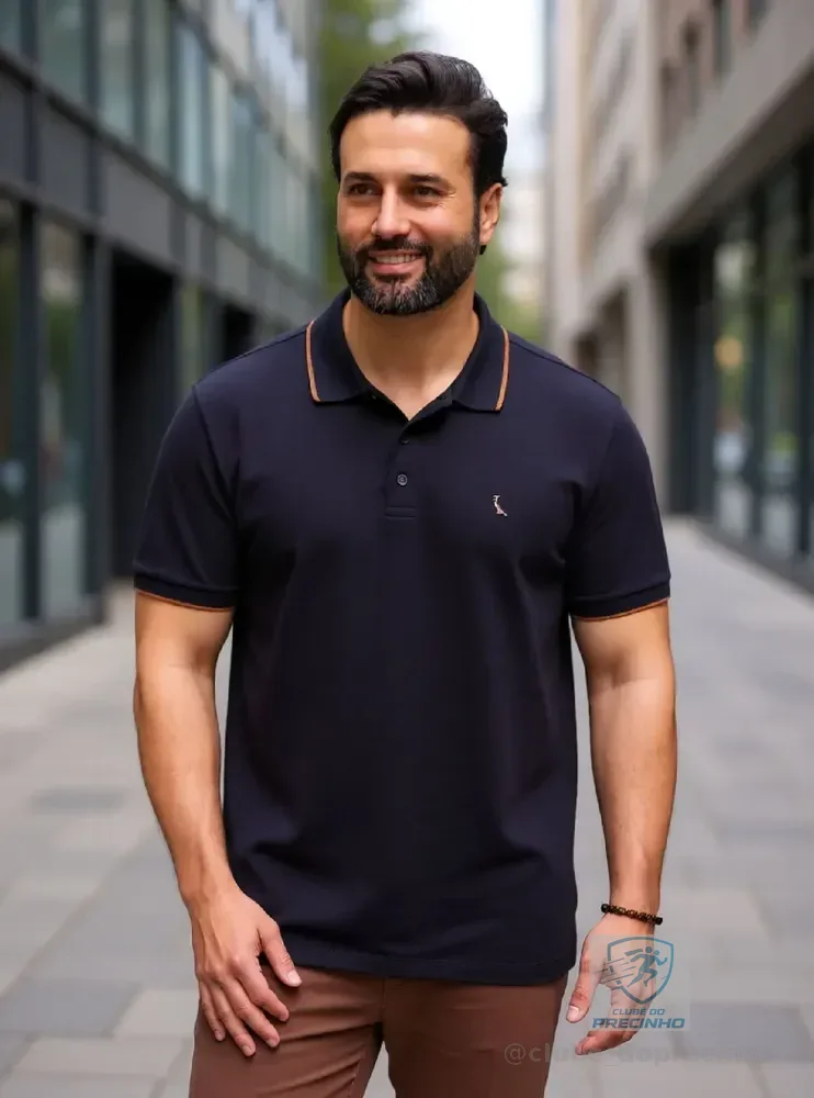 Masculino Reserva Polo Enxuto Friso Unico Preto Liso M