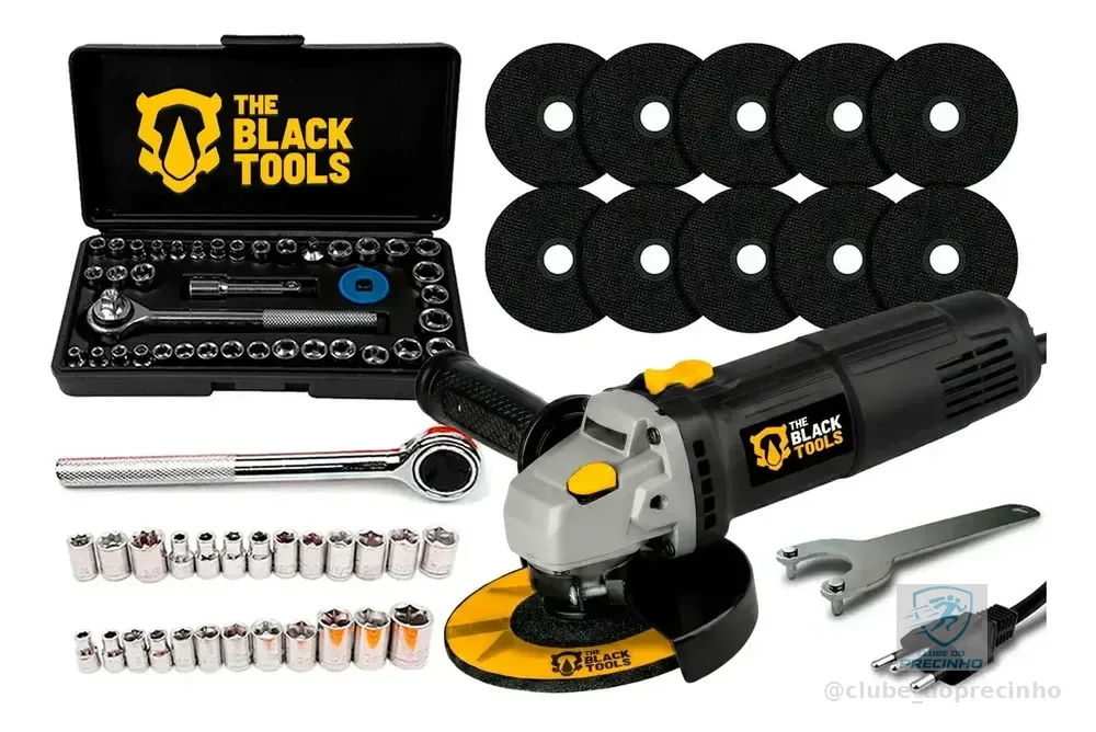 Esmerilhadeira Lixadeira Angular 4.1/2 Profissional Com Kit De Soquetes Catraca Reversível 40 Peças The Black Tools