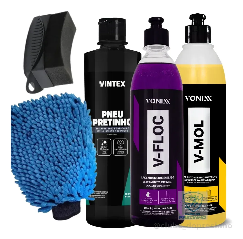 Kit Lavagem Automotiva Vonixx V-floc V-mol E Pneu Pretinho
