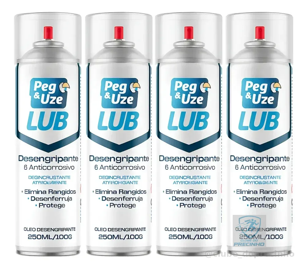 Kit 4 Óleos Desengripante Lubrificante Peg&uze Lub 250ml Branco