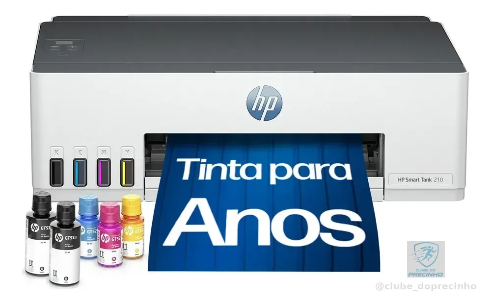 Impressora HP Smart Tank 210 com Tanque de Tinta Colorida - Com Wi-Fi - USB 2.0 de alta velocidade. Funções da impressora: Imprimir. Cor: ‎Branco (3D4L5A)