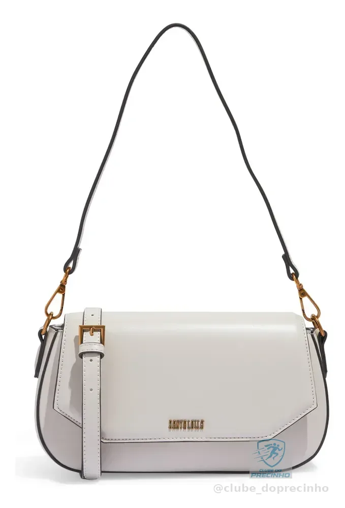 Bolsa Santa Lolla Flap Bag Média Estruturada Alça Dupla Soft Vanilla Liso Dourado Da Cor Da Bolsa