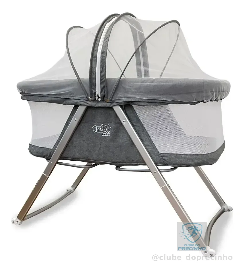 Moisés Berço Portátil Com Balanço Comfy Maxi Baby Até 9kgs Portátil Com Balanço Cinza