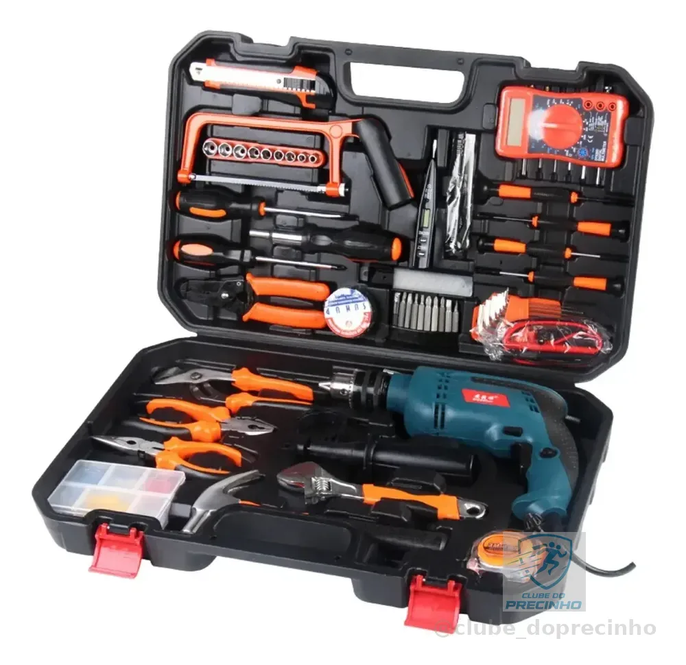 Kit Ferramentas Com Furadeira 500w Multimetro Multifunção