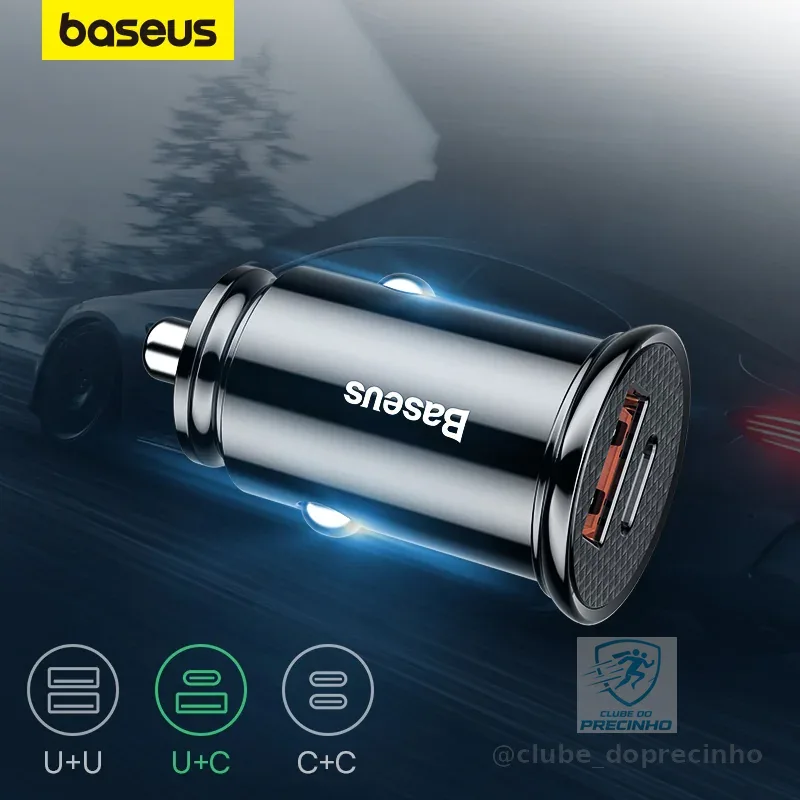 Carregador De Carro Baseus 30W 2 Portas Carga Rápida 4.0