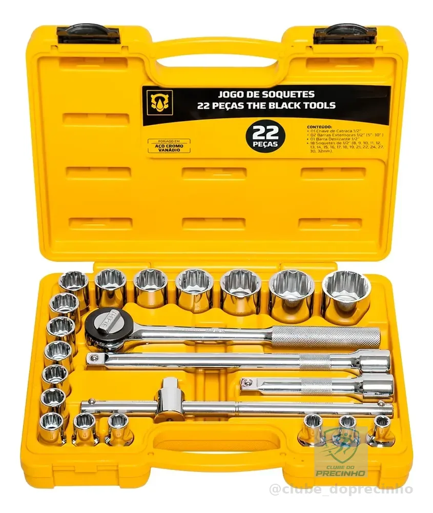 Jogo De Soquetes Estriados Encaixe 1/2'' 22 Peças 8 A 32mm   Amarelo