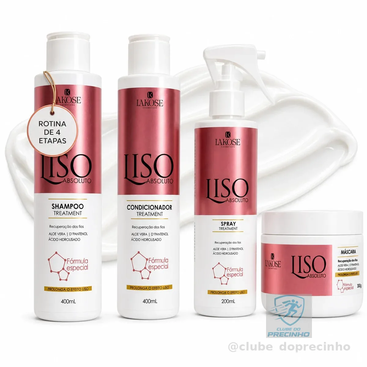 Kit Lakose Liso Absoluto Shampoo Condicionador Máscara e Spray 4 Passos