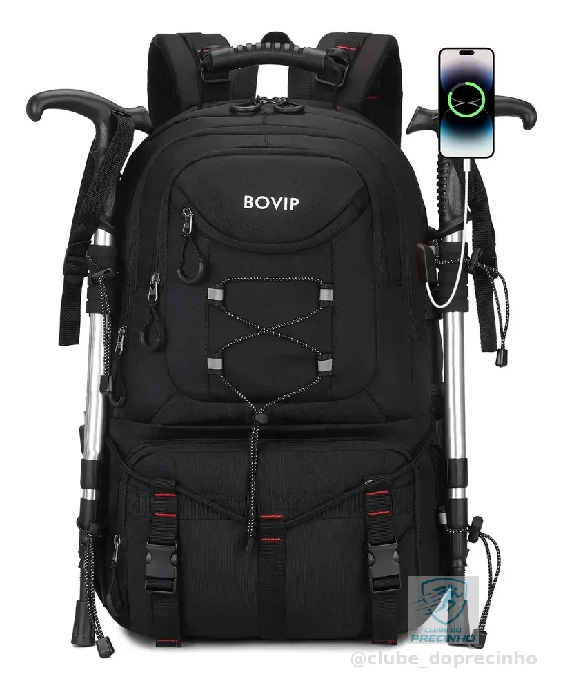 Mochila Trekking 40l Usb Impermeável Trilha Camp Viagem Preto Florido