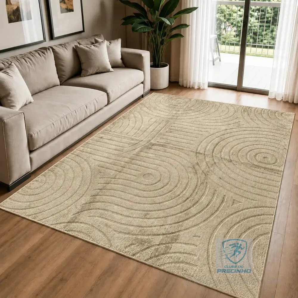 Tapete Moderno 2,0x1,5m Antiderrapante Alto Relevo Sala 2 M 1.5 M Bege
