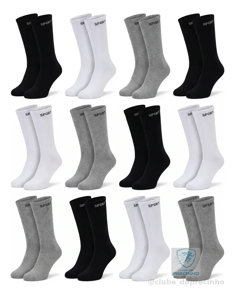 12 Pares De Meias Masculinas Cano Alto Grossa Algodão Oferta Sortida Liso Un