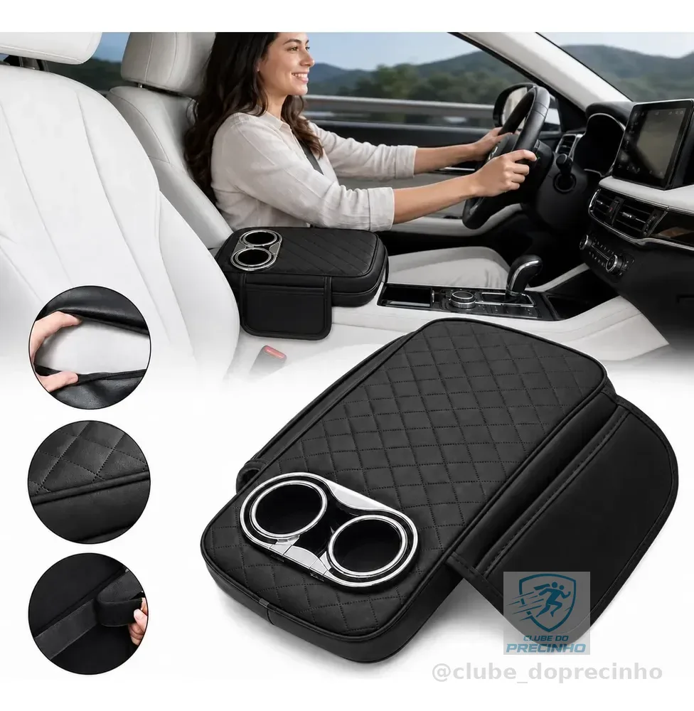 Almofada Apoio De Braço Universal Carro Console Central Para Guardar Itens Como Celular, Copo, Estojo De Óculos E Cartões