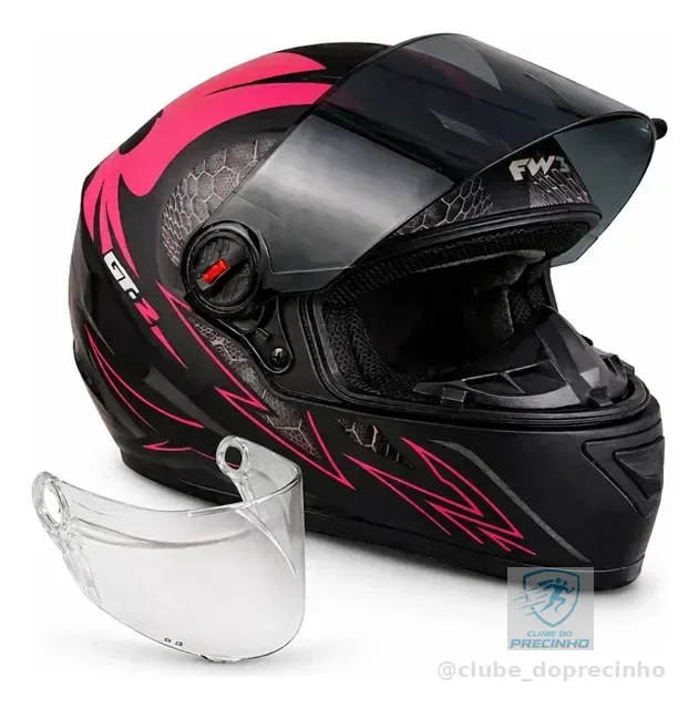 Capacete Feminino Fw3 Gt2 Preto Fosco Rosa C/viseira Fumê