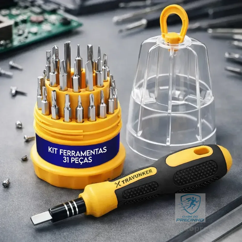 Kit Jogo Ferramentas 31 Peças Chaves Fenda Philips Torx Allen Estrela Precisão Cabo Emborrachado Imantado Estojo Organizador Reparos Eletrônicos Manutenção Celular Notebook