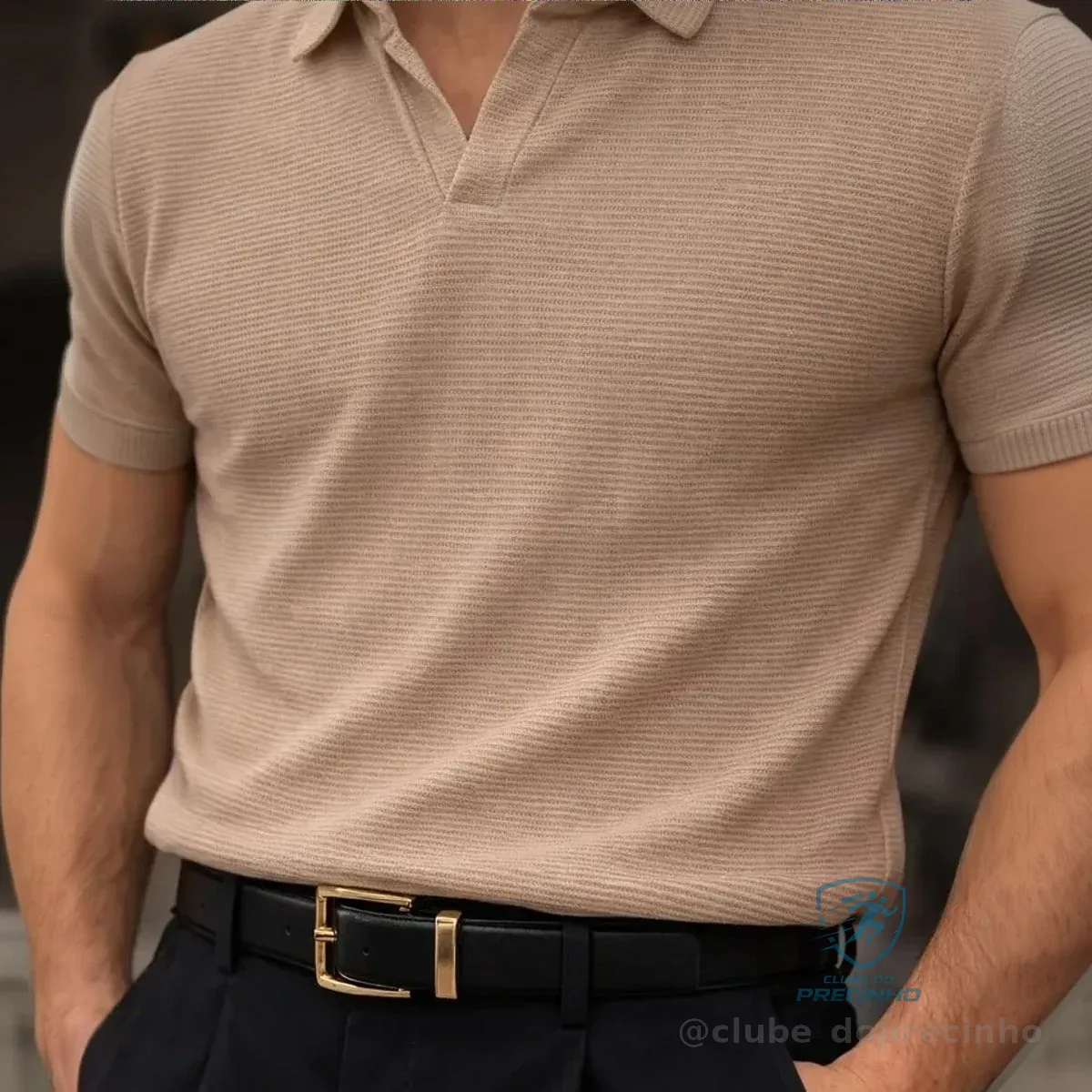Camisa Camiseta Polo Masculina Texturizada Sem Botão