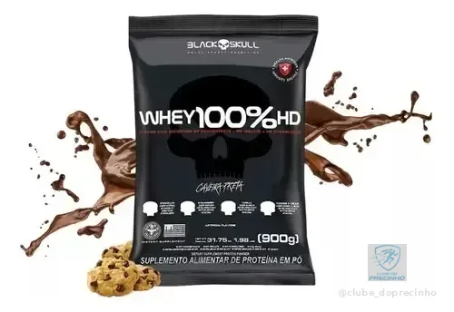 Suplemente Em Pó Whey 100% Hd Refil 900g Black Skull Sabor Cookies