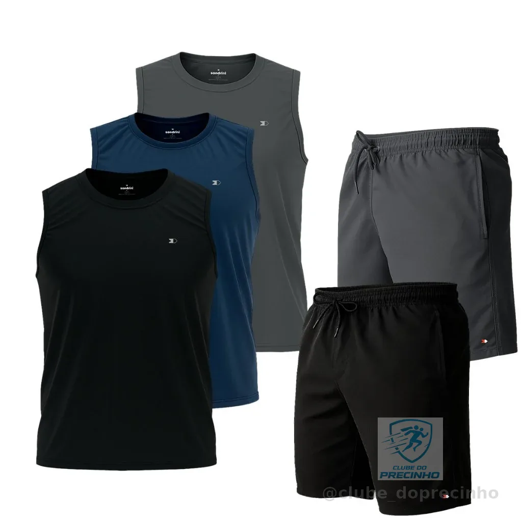 Kit 3 Camisas Regata Dry-fit Sandrini +2 Short Tactel