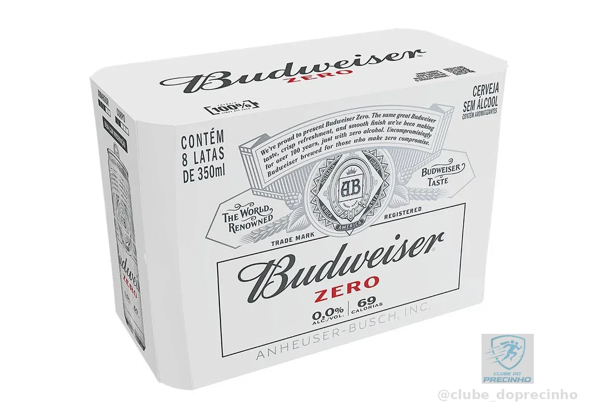 Cerveja Sem Álcool Budweiser, Lata 350ml, Pack com 8 unidades