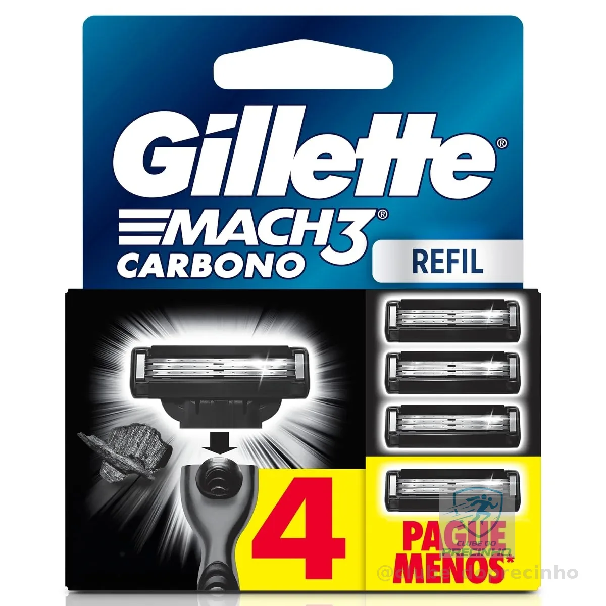 Gillette Mach3 Carbono Carga para Aparelho de Barbear com Carvão 4 Unidades