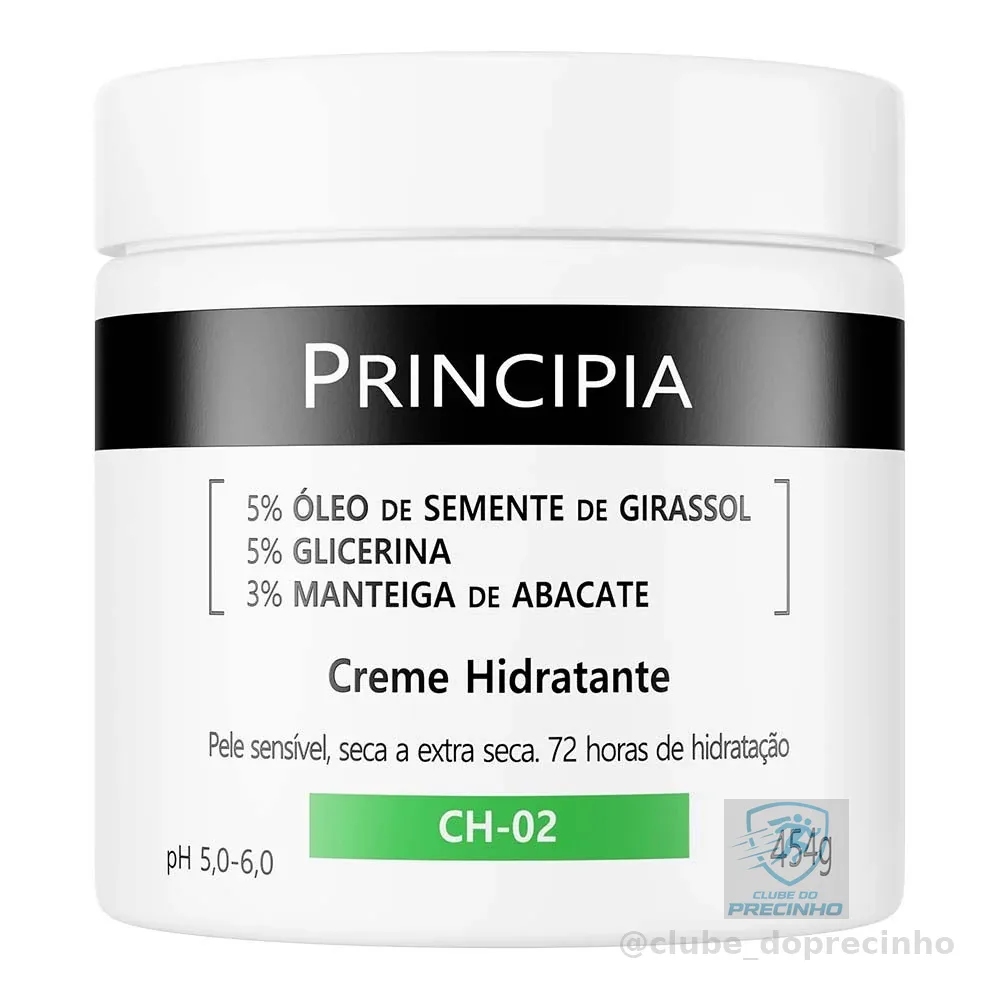 Creme Hidratante 5% Óleo de Semente de Girassol + 5% Glicerina + 3% Manteiga de Abacate Principia CH-02 com 454g