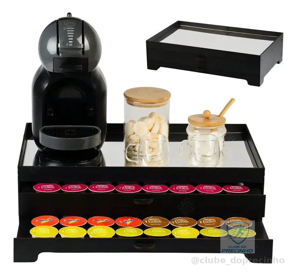 Bandeja Porta-Cápsulas Dolce Gusto 80 Gavetas Espelhada MDF Preta