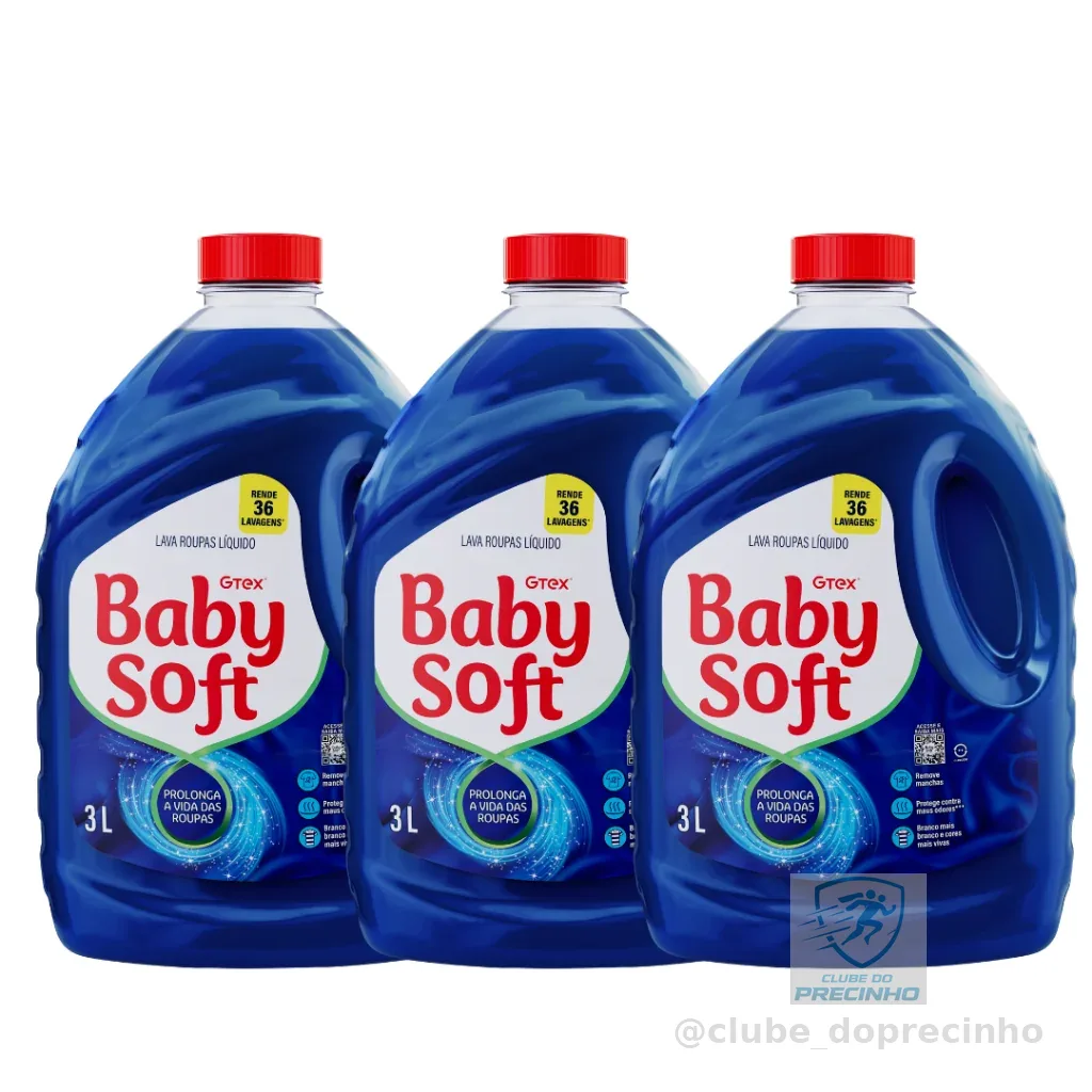 Kit 3 Lava Roupas Liquido Baby Soft Max Performance Azul - 3L