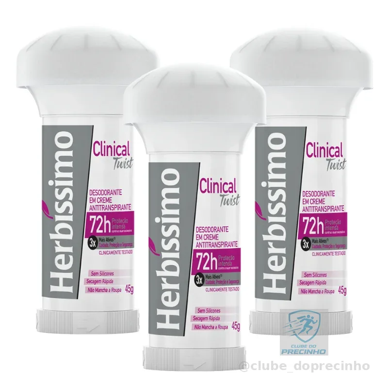 Kit Desodorante Twist Antitranspirante Herbíssimo Clinical Rosa 45G (3 unidades)