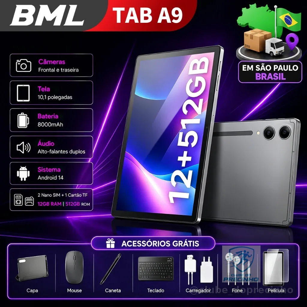 Tablet 12GB RAM +512GB HD 10,1 Polegadas Tela Grande PC pad Android Dual SIM Card Câmera 30MP e 13MP WIFI 5G 8000mAh
