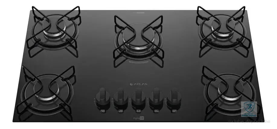 Cooktop 5 Bocas Atlas Agile Up com Mesa De Vidro A Gás Preto Bivolt