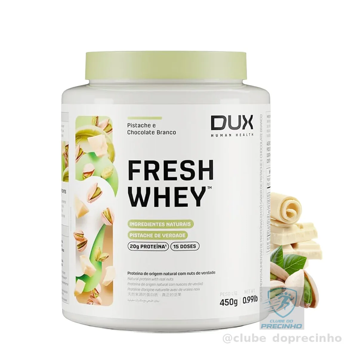 DUX HUMAN HEALTH FreshWhey 450g Pistache e Chocolate Branco – 20g de Proteína com Frutas e Nuts Naturais