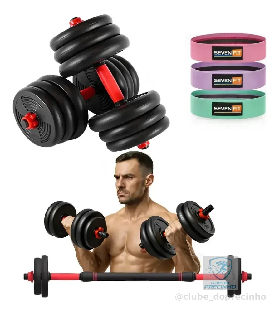 Kit Halteres E Anilhas Musculação Ajustáveis Academia Fit 6 Em 1 10kg Marca Sevenfit + Brinde Incluso
