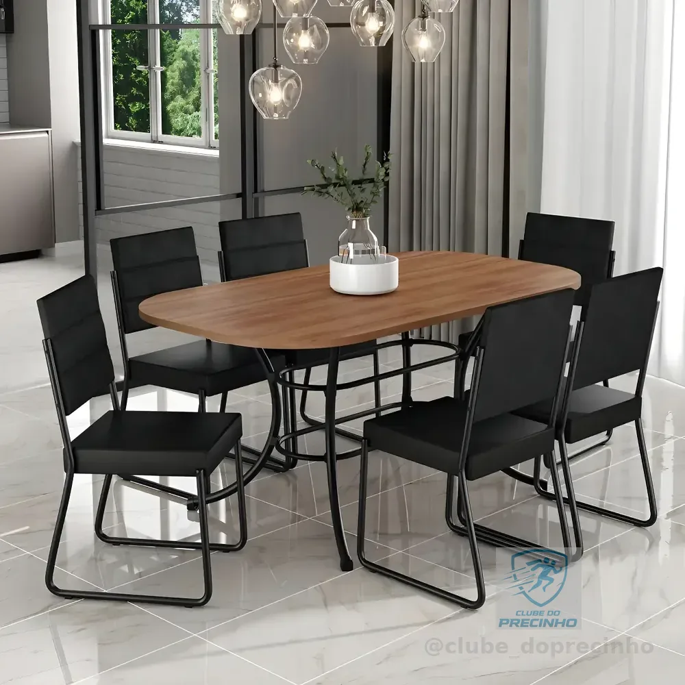 Conjunto Sala De Jantar Carraro Com Mesa E 6 Cadeiras Preto Fenix Carraro