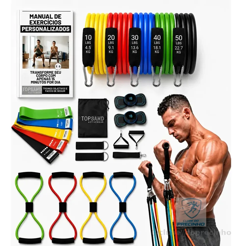 Kit 20 Itens Treino Em Casa Academia Fisioterapia Extensor Colorido