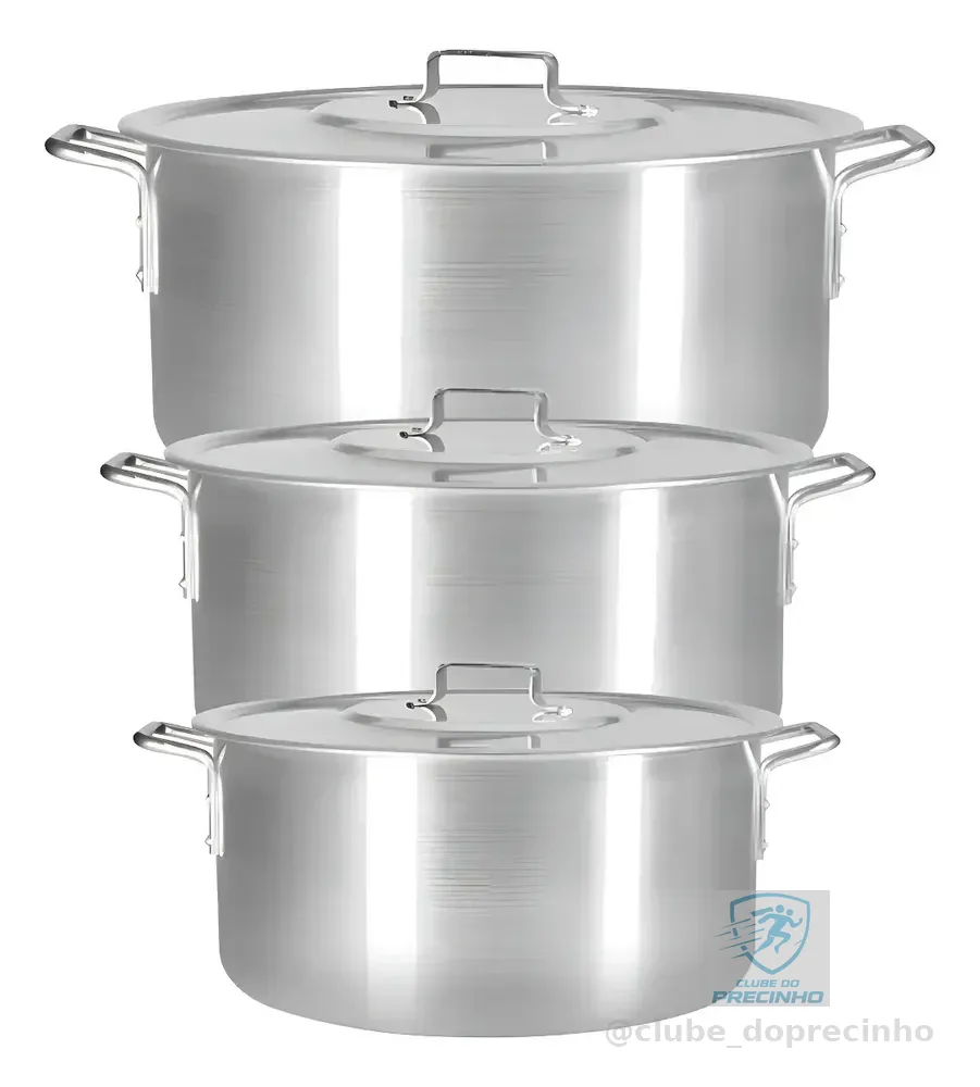 Kit Panela Feijoada Caldo De Alumínio 3 Peças Industrial Prateado