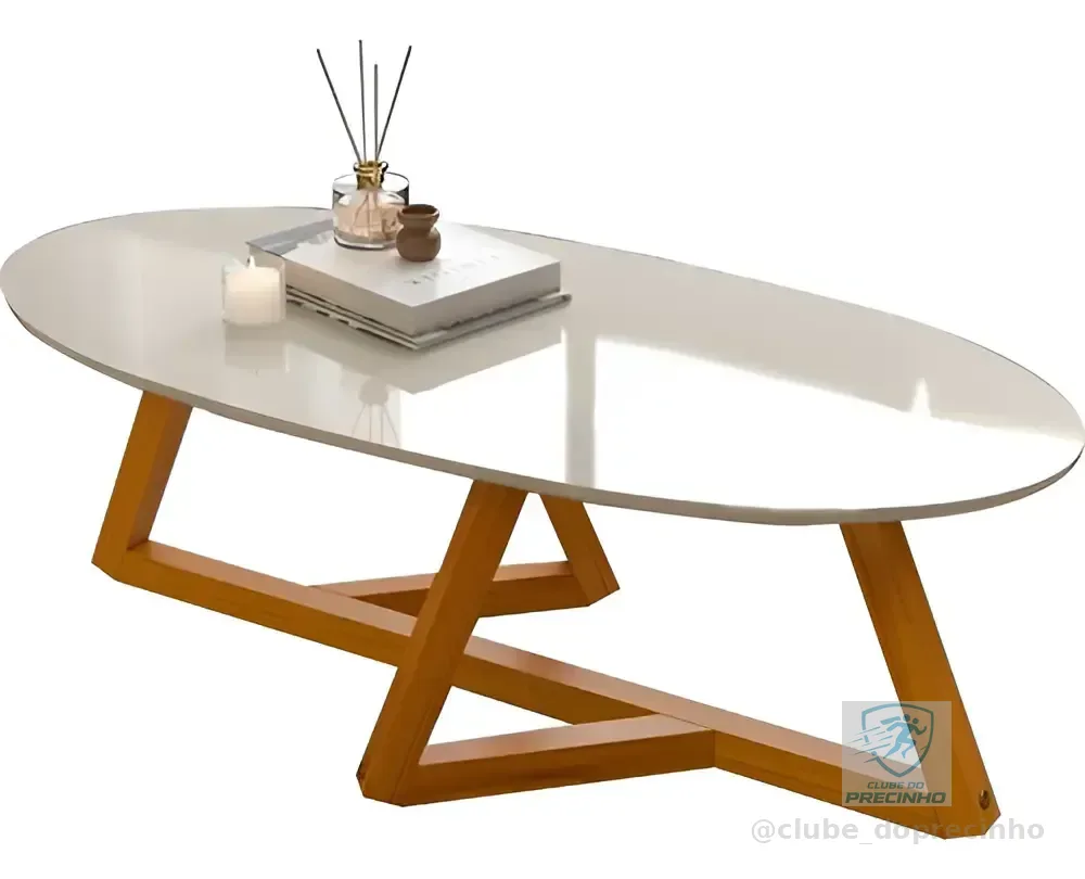 Mesa Mesinha Centro Sala De Casa Cor Oval Off White Full Off White/nature