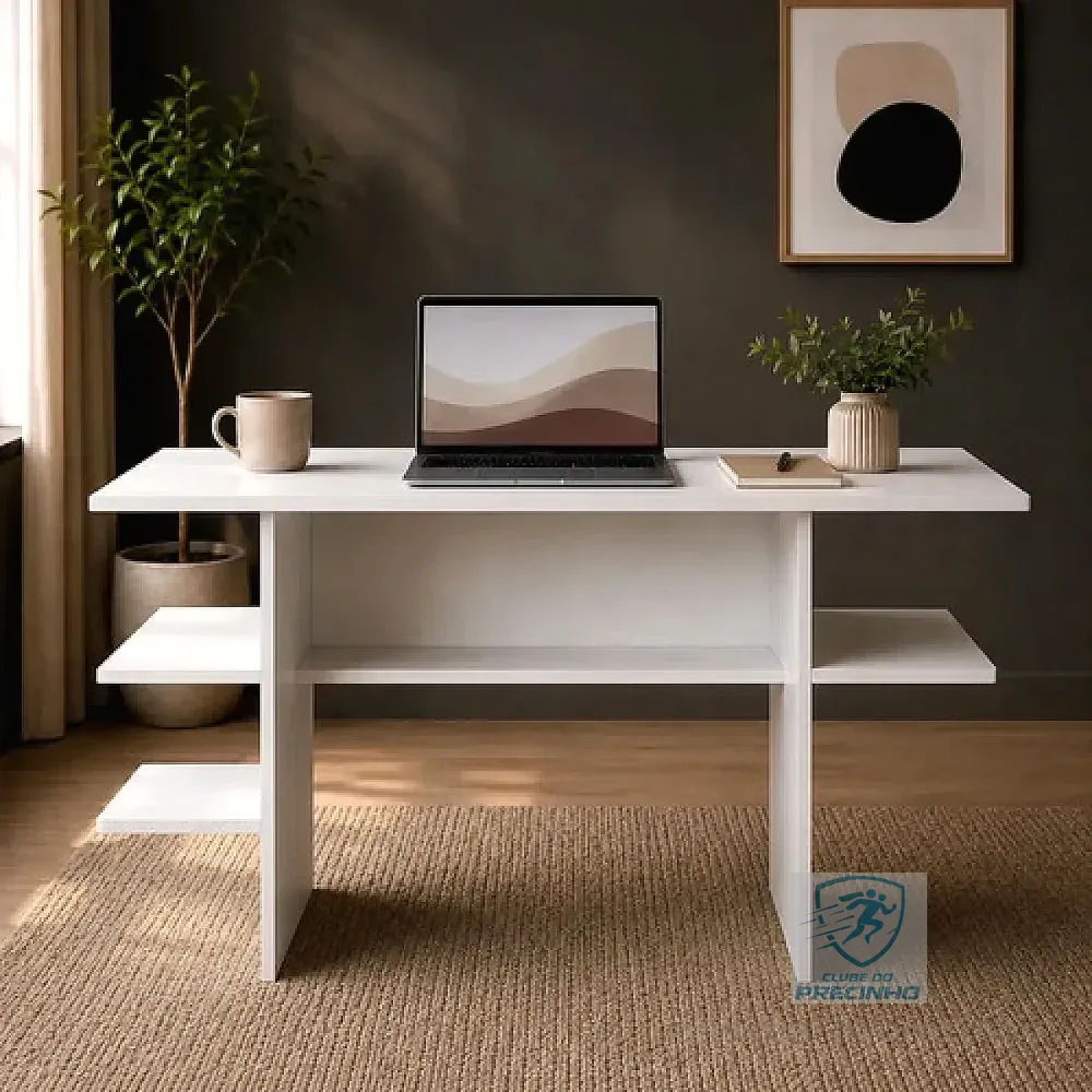 Mesa Para Computador Com Nichos Para Quarto E Estudo Moderno Branco