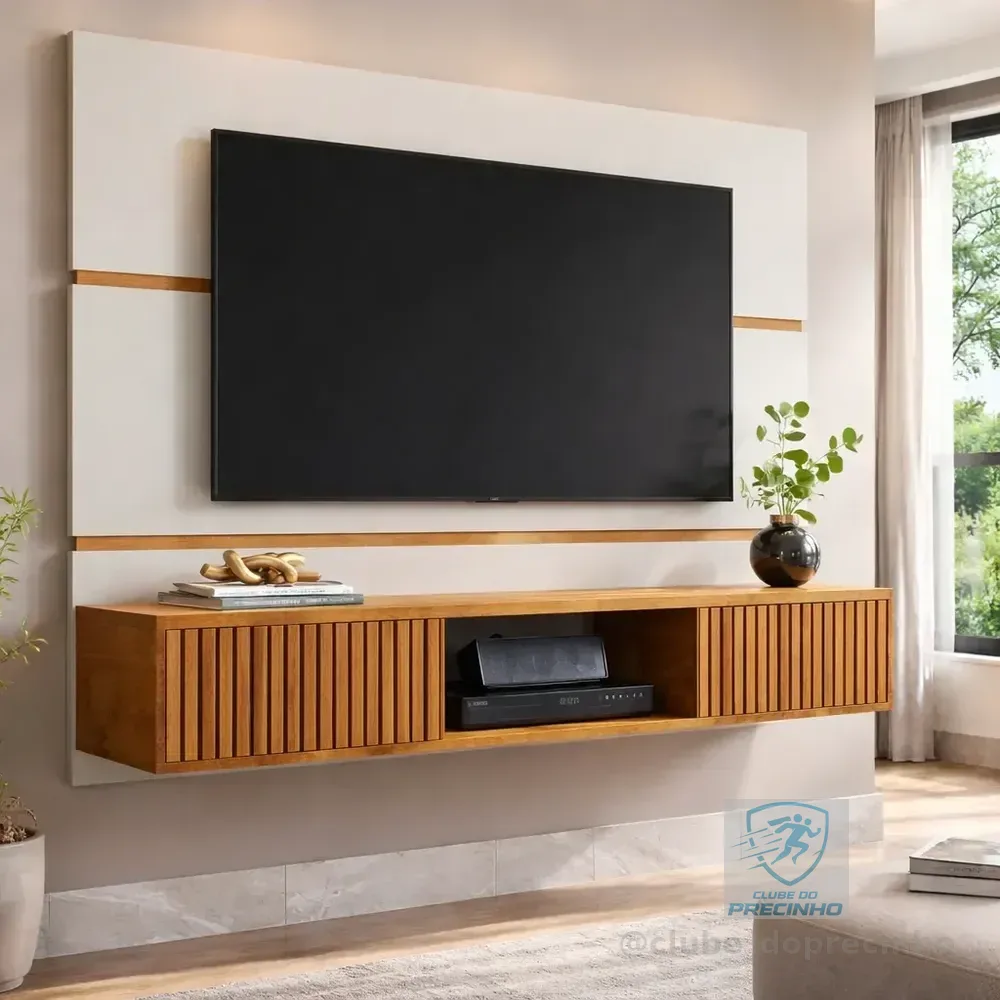 Painel Para Tv 65" Âmbar Off-white/naturalle/ripado