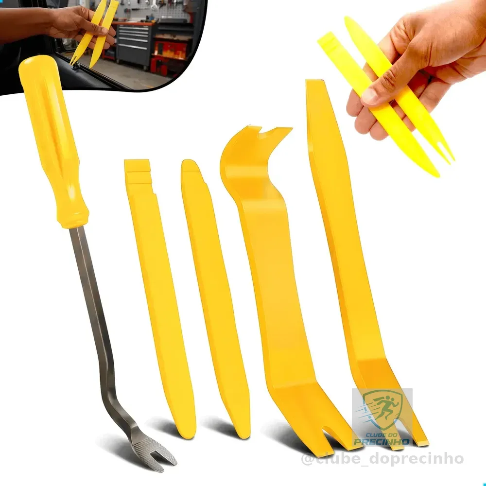 Kit 5 Espátulas Nylon Desmontar Painel Moldura Portas Carros Amarelo