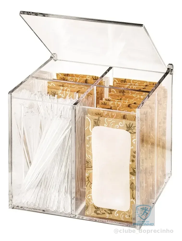Porta Sachês Açúcar 4 Nichos Tampa Acrílico Cristal Acribom
