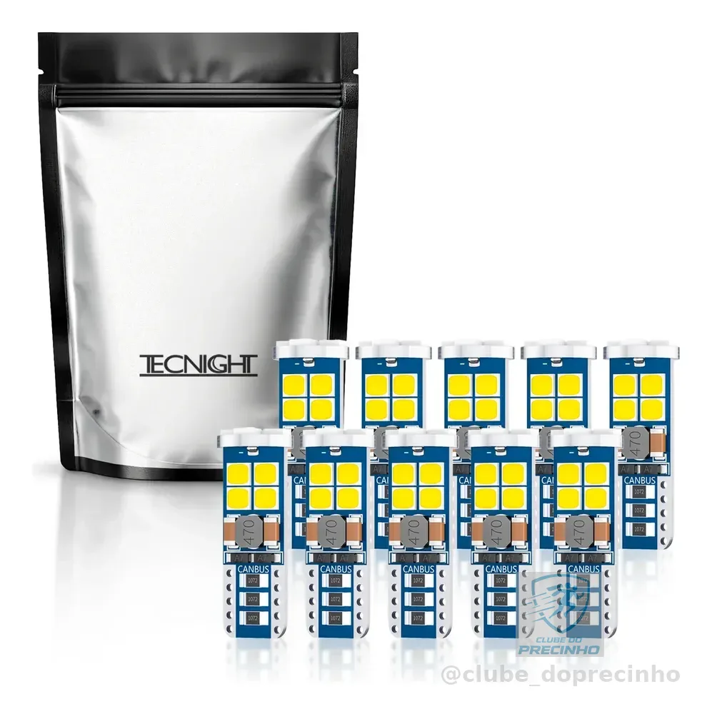 Kit 10 Lâmpadas Led Pingo T10 W5w Extraforte Canbus 12smd 4w T10 6.000k Branco-frio