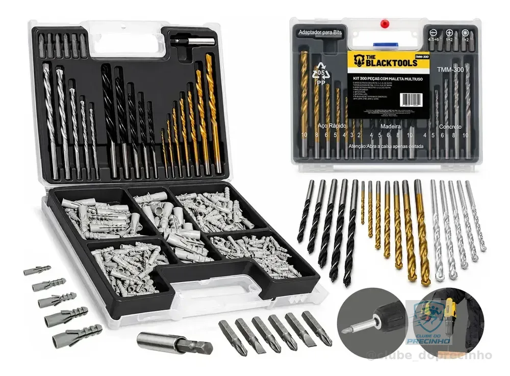 Kit Jogo De Ferramentas Multiuso 300 Peças Com Maleta Brocas Bits e Buchas TMM300 - The Black Tools
