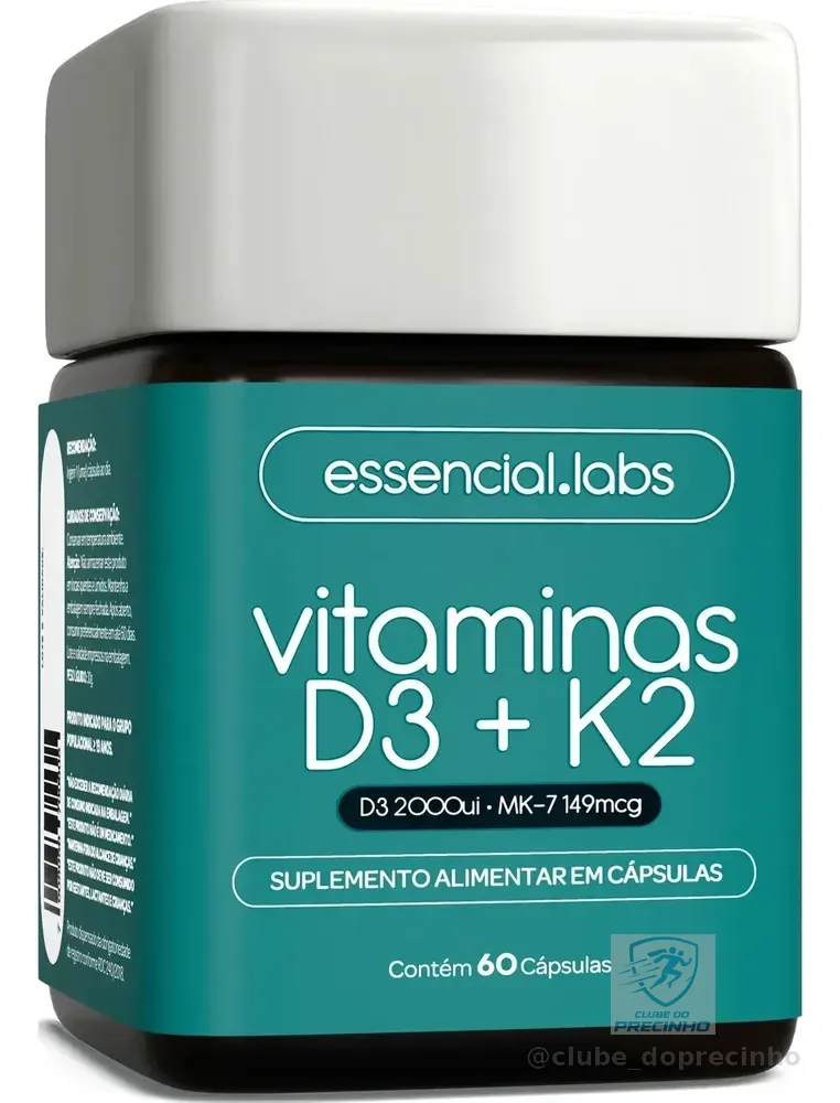 VITAMINA D3 + K2 Menaquinona-7 - Fórmula com Máxima Concentração e Biodisponibilidade - 60 Cápsulas