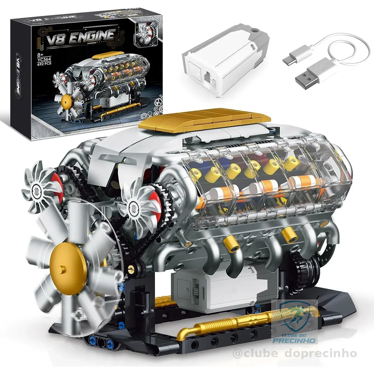 Brastoy Blocos Montar Construção de Motor V8 Modelo STEM Brinquedos Infantil e Adulto (692 Peças)