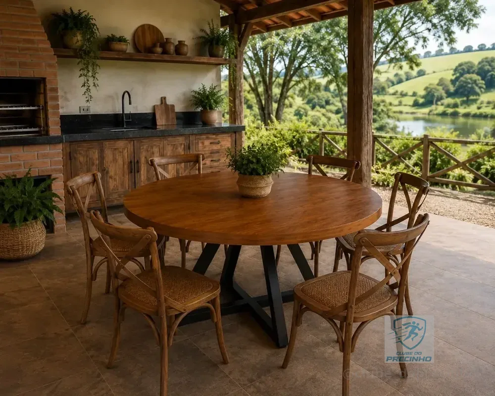 Mesa Redonda Jantar 6 Lugares 120cm Para Rancho Marrom